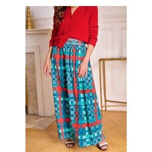 Sheridan French Anthropologie Wesley Plaid Maxi Skirt in Teal and Red